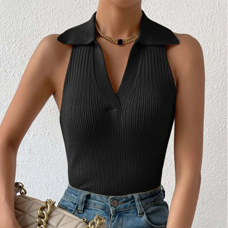 Summer V-Neck Ribbed Knit Crop Top