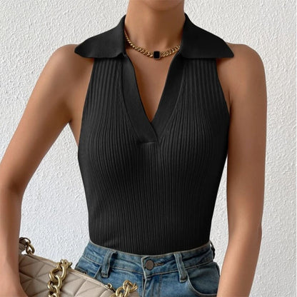 Summer V-Neck Ribbed Knit Crop Top