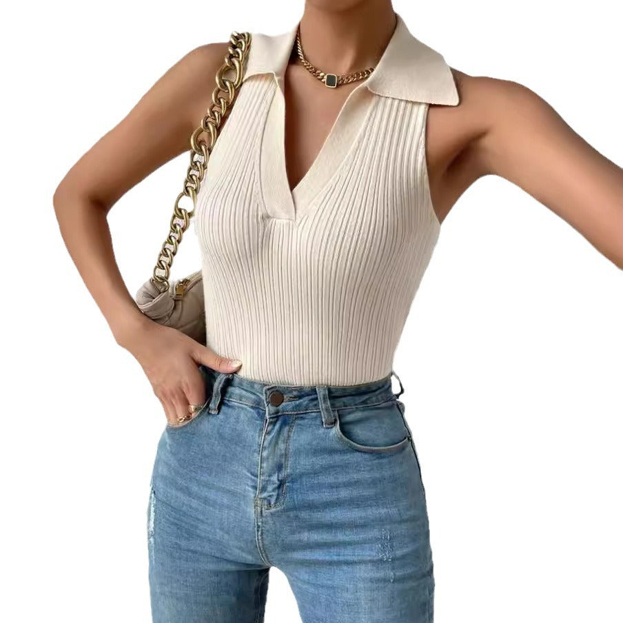 Summer V-Neck Ribbed Knit Crop Top