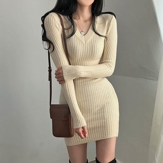 V-Neck Bodycon Mini Dress